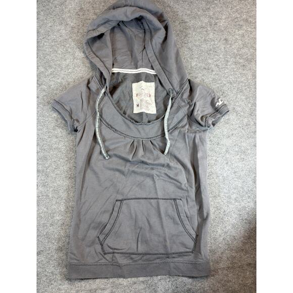 Hollister Short Sleeve Pullover Hoodie Top Womens Medium Gray Streetwear Casual - Picture 1 of 7